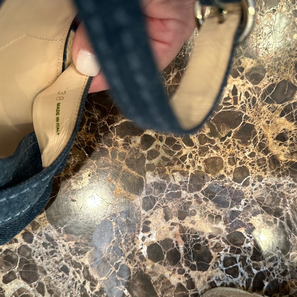 Denim Ankle Strap Wedge Sandals By Prada - Picture 4 of 8